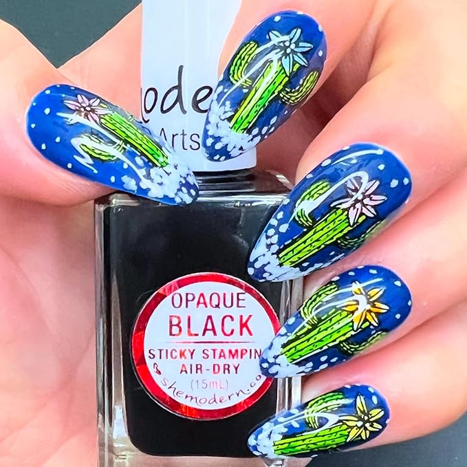 SheModern STICKY BLACK Opaque Stamping Polishes (Set of 3) For Nail Art Design Air Dry Collection. More Transfer Time with Tacky Surface for Easy Adhere of Pigment, Glitter