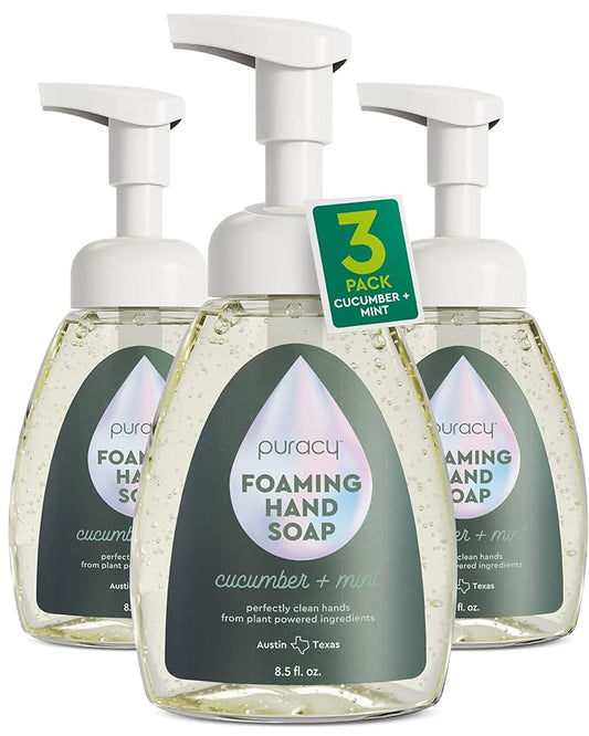 Puracy Foaming Hand Soap - Plant-Powered Natural Hand Soap As Seen on TikTok, Non-Toxic, Sulfate-Free Liquid Soap, Moisturizing Foam Handwash Liquid (Cucumber & Mint, 12 fl oz, 3-Pack)