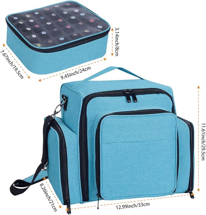 Nail Polish Organizer Case Holds 60 Bottles Portable Travel Storage Box with 2 Detachable Bags, Designed for Women's Nail Tools, Essential Oils and Cosmetics Sets Lake Green