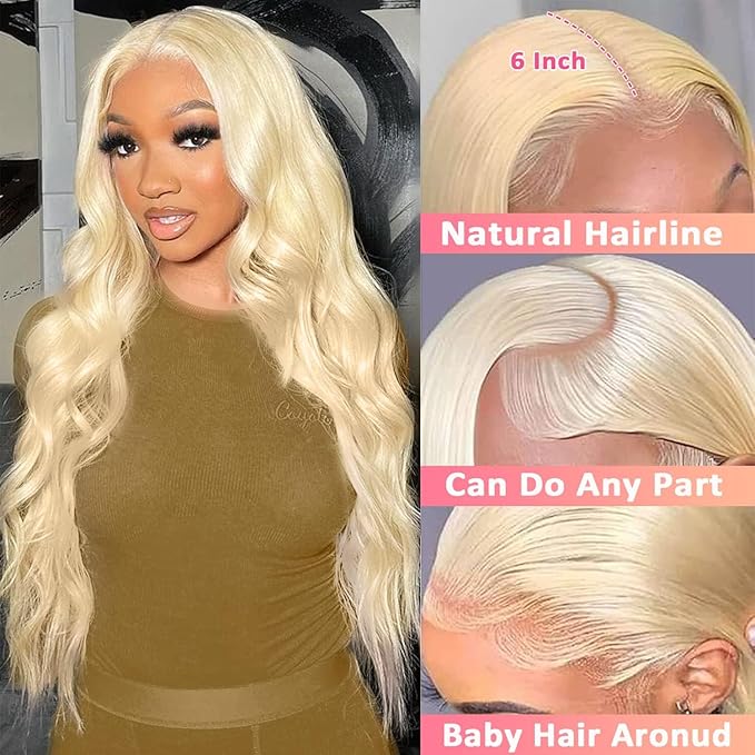 613 Lace Front Wig Human Hair 13x6 Transparent Lace 613 HD Lace Frontal Wig Body Wave Blonde Lace Front Wigs Human Hair 180% Density (40inch)