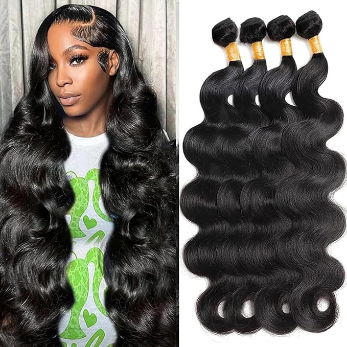 Cirvty 12A Human Hair Bundles Body Wave Bundles Human Hair Brazilian Human Hair 4 Bundles 20 22 24 26 inch 100% Unprocessed Virgin Hair Weave Deals Body Wave Human Hair Extensions Natural Black Color