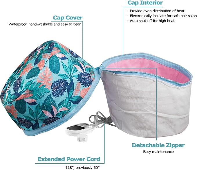 VICARKO Hair Steamer for Deep Conditioning, 10-Level Heats Up Quickly, 118” Power Cord, Heating Cap Hot Oil Treatment Heat, Electric Thermal Heated Steam Natural Black Hair, Hawaii Blue