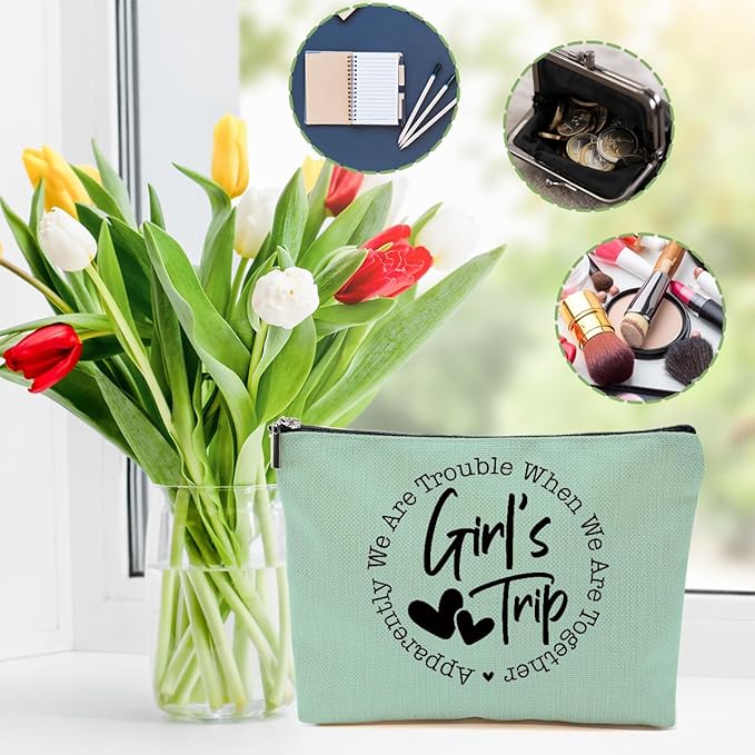 6Pcs Girls Trip Gifts Favors, 2025 Girls Weekend Gifts Makeup Bag, Bestie Gifts Weekend Bag Travel Gifts Vacation Cosmetic Bag, Friendship Gifts for Women Friend, Graduation Wedding Gifts Toiletry Bag