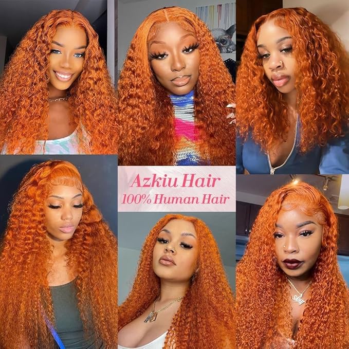 Azkiu Bye Bye KnotsGlueless Ginger Orange Wigs Human Hair Pre Plucked Pre Cut 13x4 HD Lace Closure Wigs Human Hair Deep Wave Lace Front Wigs Human Hair16inch