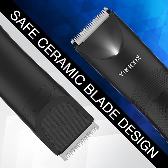 VIKICON Manscape Trimmer for Men - No Nicks Electric Razor-Shaver for Balls/Pubic/Groin/Legs/Chest Hair Removal w/Light & Ceramic Blade, IPX7 Waterproof Body Groomer USB-C Charging, Gifts for Him Dad