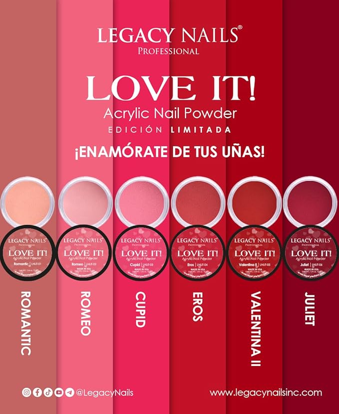 Legacy Nails Professional COLLECTION Acrylic Powder Kit 6 Colors Nail Art Set for Manicure DIY for Dip & Acrylic Nail Extensions (LOVEIT! COLLECTION)
