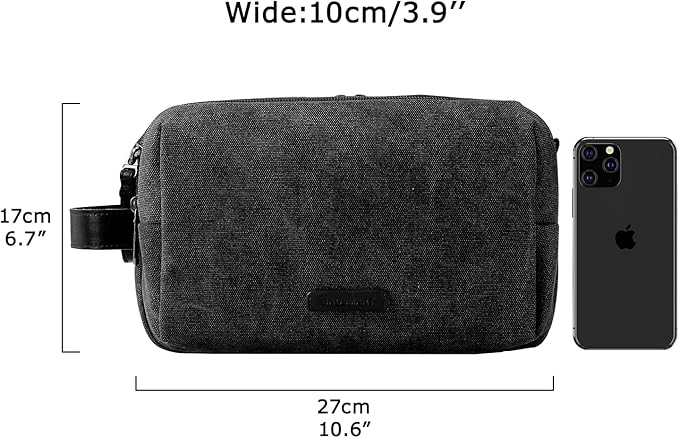 BAGSMART Toiletry Bag for Men, Canvas Travel Toiletry Organizer Dopp Kit Water-resistant Shaving Bag for Toiletries Accessories,Black-Medium
