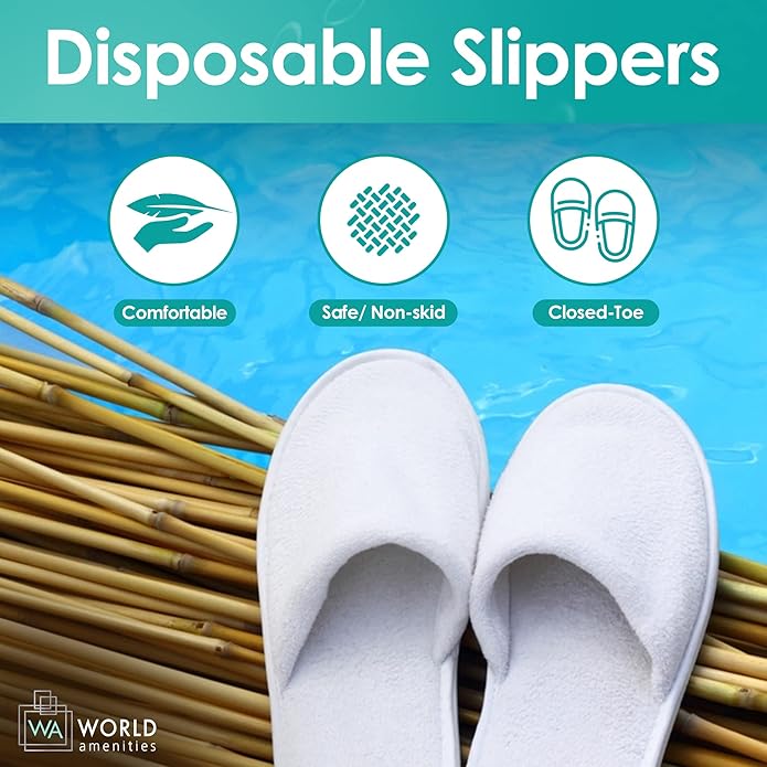 | Premium Spa Slippers Bulk Unisex | Closed Toe, Individually Wrapped | Hotel Slippers