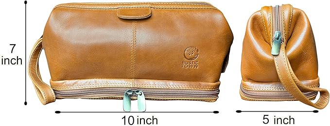 RUSTIC TOWN Leather Toiletry Bag for Men - Shaving Dopp Kit - Travel Gift Bathroom Shower Toiletries Organizer - Cosmetic Makeup Bag for Women