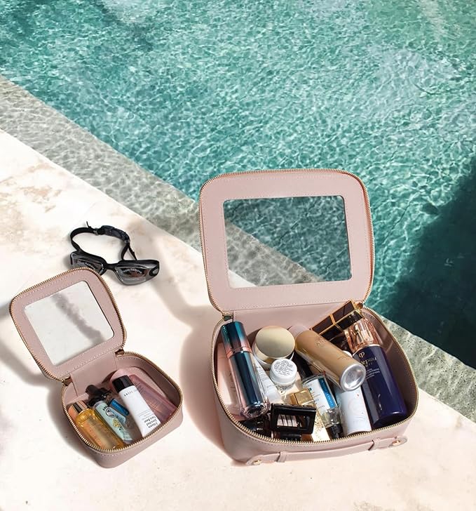 Clear Makeup Bags TSA Approved Toiletry Bag Handle Large Opening,Clear Toiletry Bags for Carry-on Traveling Travel Car Accessories Essentials Organziation Storage Women Girls(Nude Pink, Mini&Large)