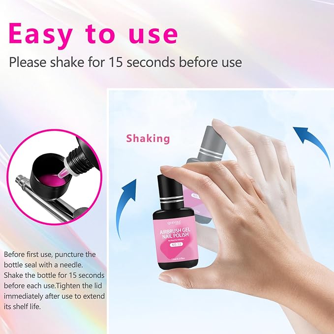 QUEVINA 16 Colors Airbrush Gel Nail Polish Set – Safe, Odorless Formula for Stunning Baby Boomer Nail Art – No Dilution Needed, Long-Lasting & Vibrant Shades 16X15ml