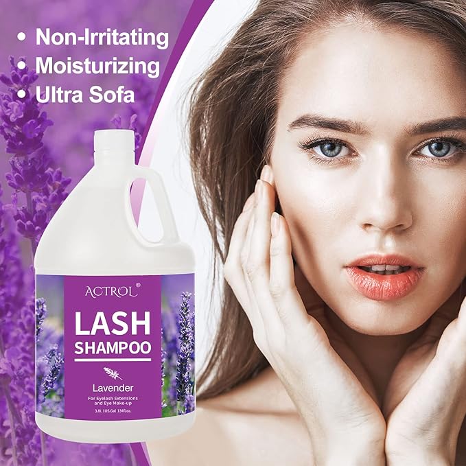 Eyelash Extension Cleanser Gallon Lavender 3.8L Natural Lash Extension Shampoo Professional Eyelid Foaming Cleanser Paraben & Sulfate Free Non-lrritating with Salon and Home Care