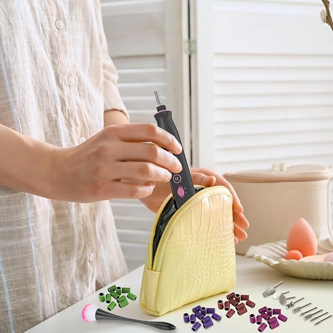 Cordless Electric Nail File Set, 10 Speeds Professional Manicure Pedicure Kit with LED Light & LCD Screen, Portable Nail Drill for Natural & Acrylic Nails, Human & Pet Thick Toenails (Black)