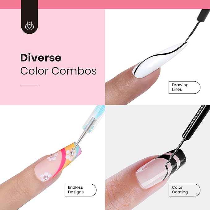 beetles Gel Polish Nail Art Liner Set Unicorn Dreamy Gel Liner Nail Polish White Black Red Silver Nude Glitter Colors Paint Swirl Built Thin Brush in Bottle Soak off Led Lamp Manicure Kits