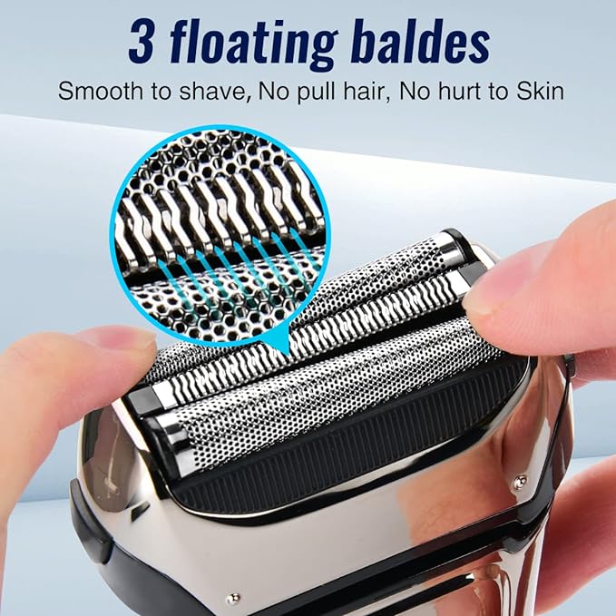 PRITECH Electric Razor for Men, Waterproof Foil Electric Shavers with Beard Trimmer, Cordless Rechargeable Razor for Shaving Face, LED Display Wet Dry Use