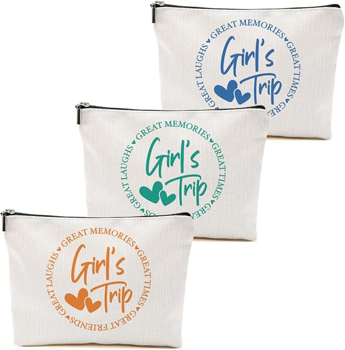 3Pcs Girls Weekend Gifts, 2025 Girls Trip Gifts Favors Travel Gifts Funny Makeup Bag, Weekend Bag Cosmetic Bag, Friendship Gifts for Women Friend Bridesmaid BFF, Graduation Wedding Gifts Toiletry Bag