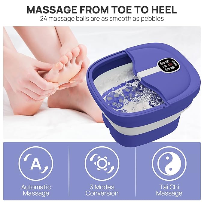 HOSPAN Collapsible Foot Spa Electric Rotary Massage, Foot Bath with Heat, Bubble, Remote, and 24 Motorized Shiatsu Massage Balls & 12 Essential Oil Rich Foot Bath Bombs Gift Set for Feet Stress Relief