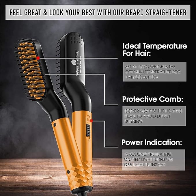 Beard Straightener Grooming Kit for Men, Beard Growth Kit, Wash, Brush & Comb, Unscented Growth Oil, All Natural Chanel Balm, Conditioner, Razor & Scissors, Great Gift Idea for Men's (Bamboo)