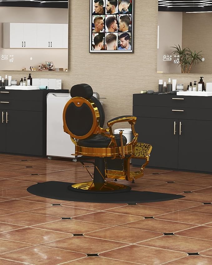 Artist Hand 3 ft. x 5 ft. Barber Chair Mat Salon & Barber Shop Anti-Fatigue Comfort Salon Mat, Semi Circle - 7/8 in. Thick, Black