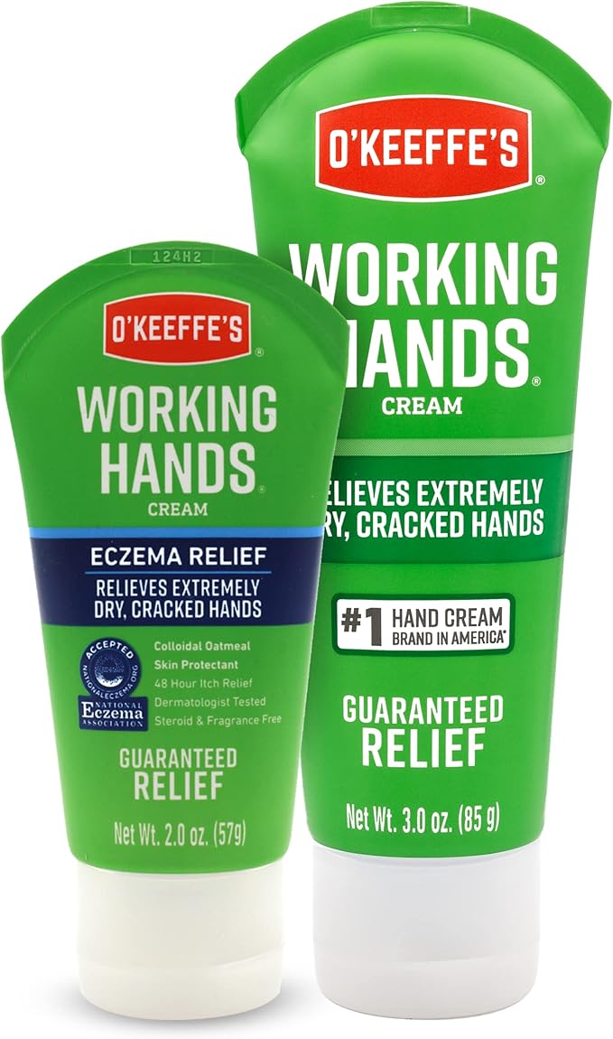 O'Keeffe's Working Hands Hand Cream; For Extremely Dry; Cracked Hands; 3 oz Tube and O'Keeffe's Eczema Relief Hand Cream; For Extremely Dry; Itchy; Irritated Hands; 2 oz Tube
