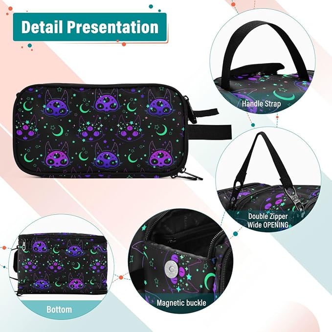 MNSRUU Travel Makeup Bag,Cat Skulls Makeup Bag Travel Toiletry Bag Large Capacity Cosmetic Bag Organizer, Portable Travel Toiletries Bag for Travel Size