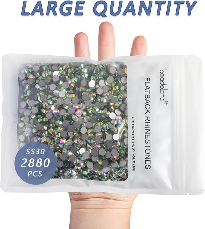 Beadsland Flatback Rhinestones Bulk,2880pcs Crystal AB Rhinestones for Nails Crafts Clothes DIY Decoration, Crystal AB, SS30, 6.3-6.5mm