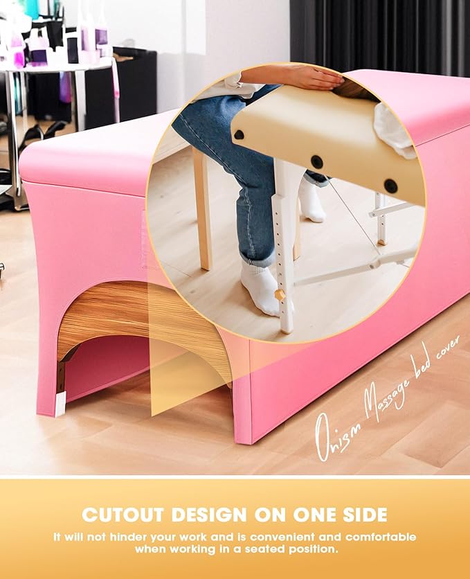 Onism Lash Bed Cover-Wipeable PU Leather Massage Bed Cover, Waterproof, Soft and Comfortable Spa Bed Cover with Storage Pocket for Eyelash Extension Bed Massage Bed Perfect for Salon Spa Home Use Pink