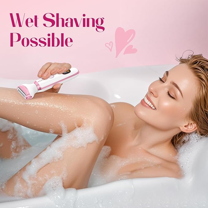 Electric Razors for Women Legs, 5 in1 Electric Shaver for Women, Bikini Trimmer with LED Display, Rechargeble Facial and Body Hair Remover for Face Nose Eyebrow Arms Armpit Legs Pubic Area (Pink)