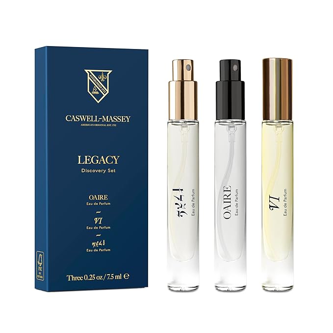 Caswell-Massey Legacy Eau de Parfum Discovery Set, Includes VI, 2571 & OAIRE, Indulge in Enduring Modern Scents, Long-Lasting Men’s Fragrances, Travel Size Set, Perfume for Men, 0.25 Fl Oz Each