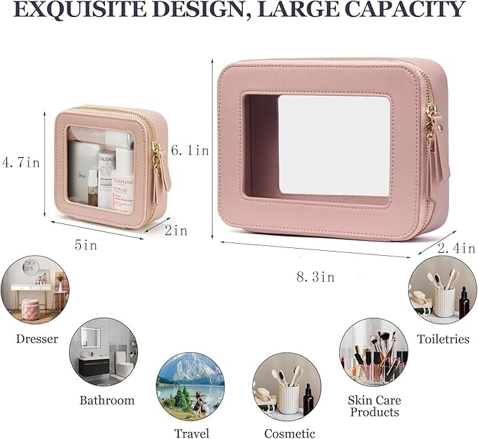 Clear Makeup Bag with Mini Cosmetic Bags,Travel Toiletry Bags for Women,Portable Cosmetic Bags Case, Transparent Waterproof Cosmetic Organizer Storage Bags for Women Men