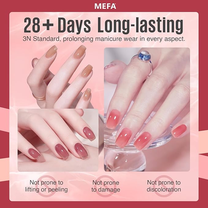 MEFA Jelly Gel Nail Polish Set, 12 Colors Jelly Red Glitter Gel Polish Set Nude Pink Milky White Nail Polish Gel Neutral Transparent Sheer Red Gel Nail Gifts for Women Girl DIY Salon Home Manicure