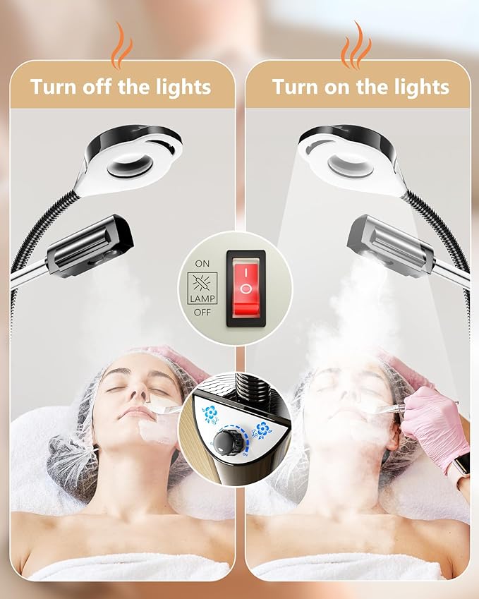 Facial Steamer Professional with 5X Magnifying Lamp, Facial Steamer on Wheels for Spa, Steamer for Face with Time Setting, Face Steamer for Facial Deep Cleaning for Esthetician(53inch)