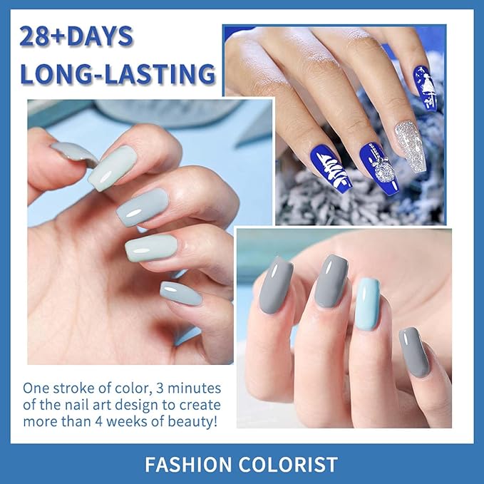 JR 9 PCS 0.5oz Nail Gel Polish Set Same Color Same bottle Ocean Blue Gel Nail Kit UV LED Soak Off Polish Home DIY Gift I Blue Series