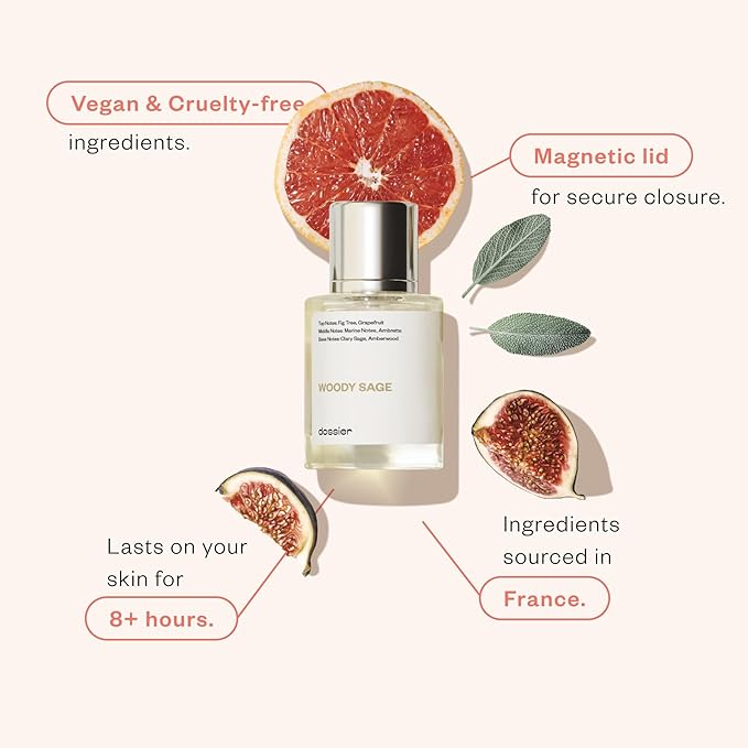 Dossier - Woody Sage - Eau de Parfum - Inspired by J.Malone's Wood Sage & Sea Salt - Perfume Luxury - Pure Infused - Paraben Free - Vegan - For Women Men Unisex - Fragrance 1,70z (Spray 50ml)