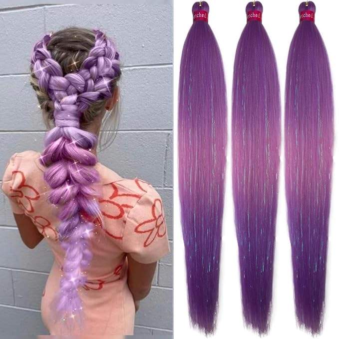 Upgraded Braiding Hair Extension Mix Tinsel, Pre Stretched Braiding Hair for Braiding Twist Braids Itch Free Hot Water Setting Yaki Straight Synthetic Hair