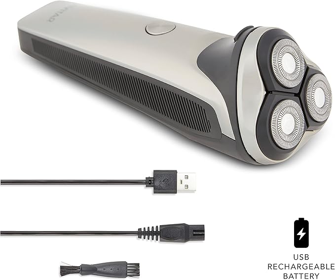 VIVITAR Metallic Cordless 3 Head Rotary Shaver, Cordless Electric Rotary Shaver for Men with Three Independently-Floating Heads, Pop-up Trimmer, and Stainless Steel Blades for Wet and Dry Uses