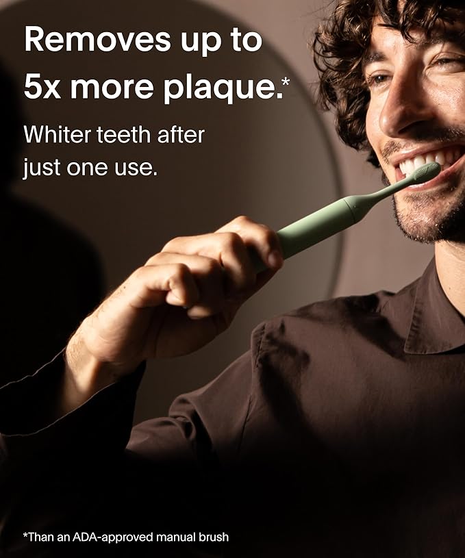 Recyclable Plant-Based, Electric Toothbrush Heads - Built-in Tongue Scraper, Long Lasting Replacement Heads | Compatible Only with SURI Sonic Electric Toothbrush - Winter Fern, Pack of 3