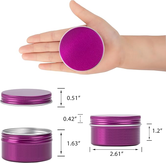 24 Pack 4oz Screw Top Aluminum Tin Jars with Screw Lids and Blank Labels - Refillable 120ml Metal Containers for Lip Balms, Candles, Salves, Spices, Crafts (Purple)