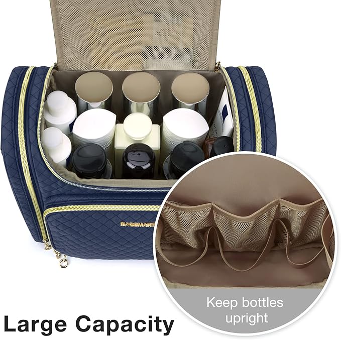 BAGSMART Travel Toiletry Bag, Toiletry Bag for Women, Water-resistant Cosmetic Makeup Bag, Large Capacity Travel Organizer for Full Sized Toiletries and Cosmetics, Navy Blue