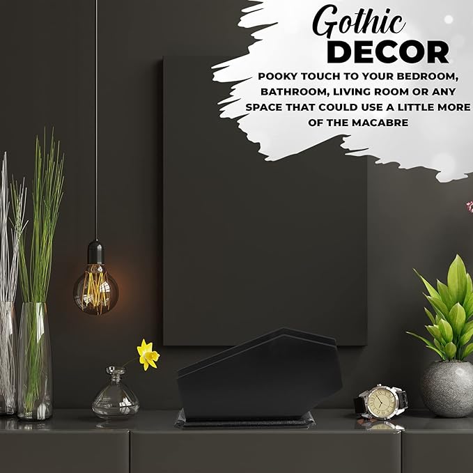 Coffin Brush Holder - Gothic Wooden Makeup Organizer for Vanity - Spooky Halloween Decor for Bathroom, Living Room or Bedroom - Witchy Gifts for Women -Black - 11x6x4 Inches