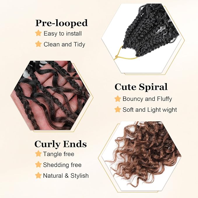 9 Packs Goddess Box Braids Crochet Hair Boho Crochet Box Braids With Curly Ends Crochet Hair For Black Women, 12 Inch Pre Looped Bohemian Crochet Box Braids Hair (12Inch 9 Packs,1B/4/30)