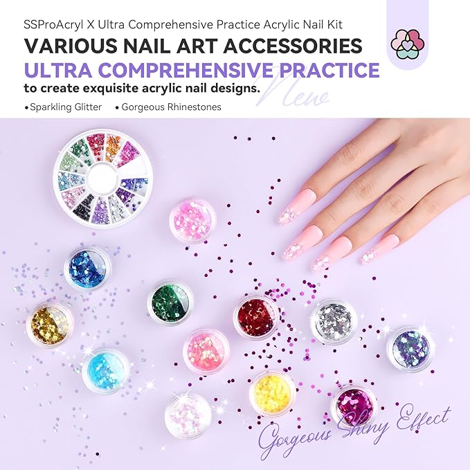 SAVILAND Acrylic Nail Kit for Practice: Premium Nails Kit Acrylic Set withPractice Hand Training Mat Brush for Beginner Extension Carving Home