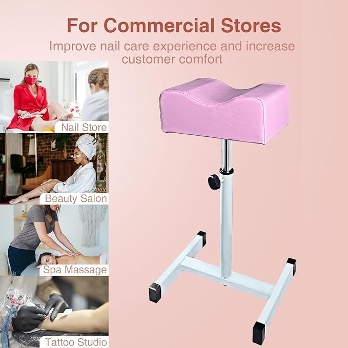 Pedicure Stool, Height Adjustable, H-Shaped Arch Cushion, Pink, Salon & Spa