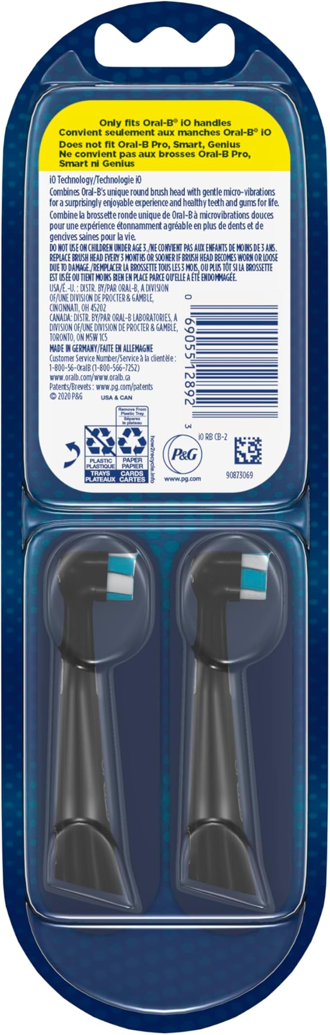 Oral-B iO Series Ultimate Clean Electric Toothbrush Replacement Brush Heads for an Oral-B Electric Toothbrush, 2 count, Black