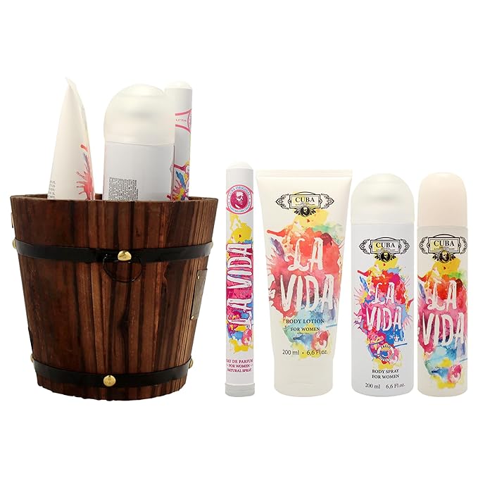 Cuba La Vida for Women - 4 Pc Gift Set 3.3oz EDP Spray, 1.17oz EDP Spray, 6.6oz Body Spray, 6.6oz Body Lotion