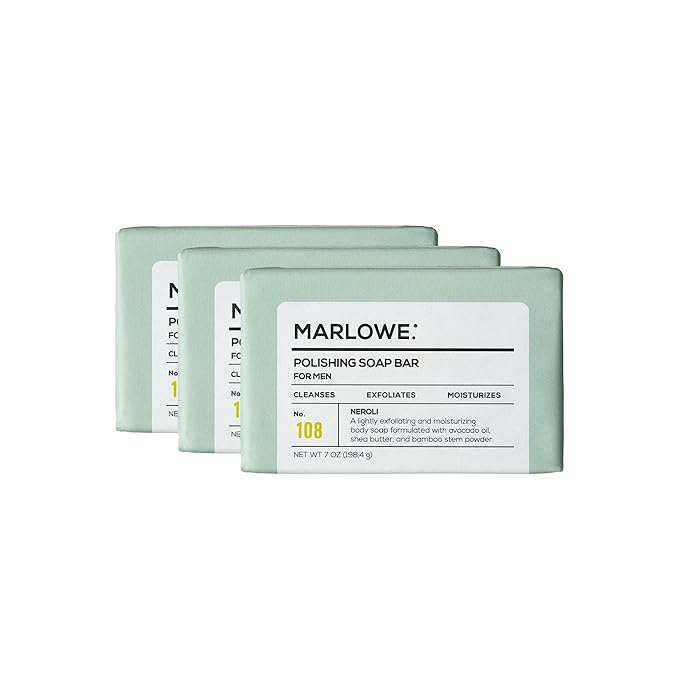 No. 108 Polishing Soap Bar, 7oz (3 Bars) Lightly Exfoliating, Moisturizing & Cleansing Bar Soap for Men, Made with Natural Ingredients