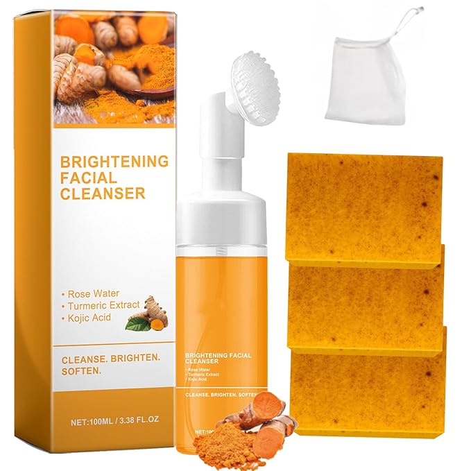 Turmeric Wash And Care Two Piece Set, Turmeric Facial Cleanser Turmeric Kojic Lemon Soap, Deep Cleansing Hydrating Facial Wash For All Skin Types (1)