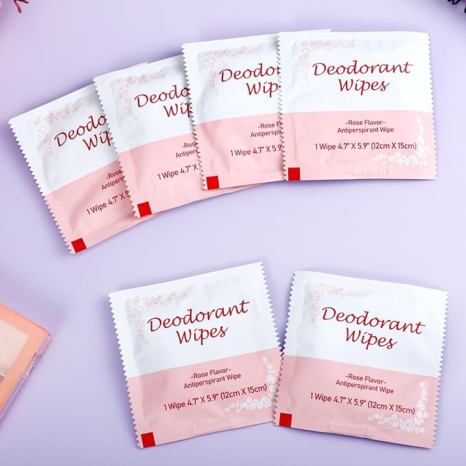 200 PCS Deodorant Wipes Individually Wrapped, Wet Wipes Bulk for Women Men, Travel Size Antiperspirant Wipe Hand Wipes, Remove Sweat Wipe for Travel, Daily Use, Rose Scented