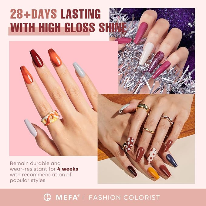 MEFA 35 Pcs Gel Nail Polish Set, 32 Colors All Seasons Collection Gel Nail Polish Kit with Base Coat No Wipe Glossy/Matte Top Coat Blue Red Pink Nail Art Manicure DIY Salon Home Gifts for Women Girls