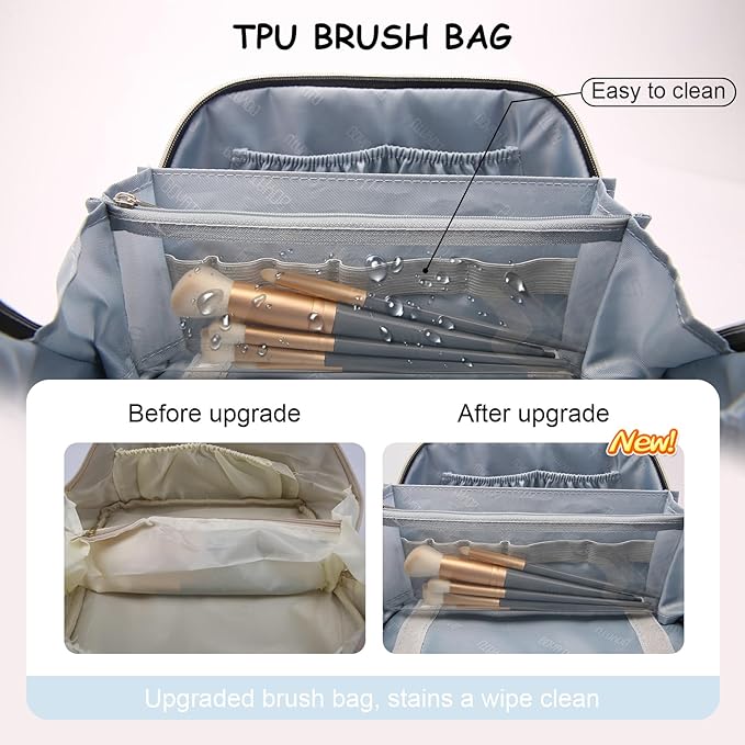 BOYATU Travel Makeup Bag Set: Portable Make up Bag for Traveling - Leather Cosmetic Bags for Women - Waterproof Toiletry Organizer Bags with Handle (D-05-Blue)